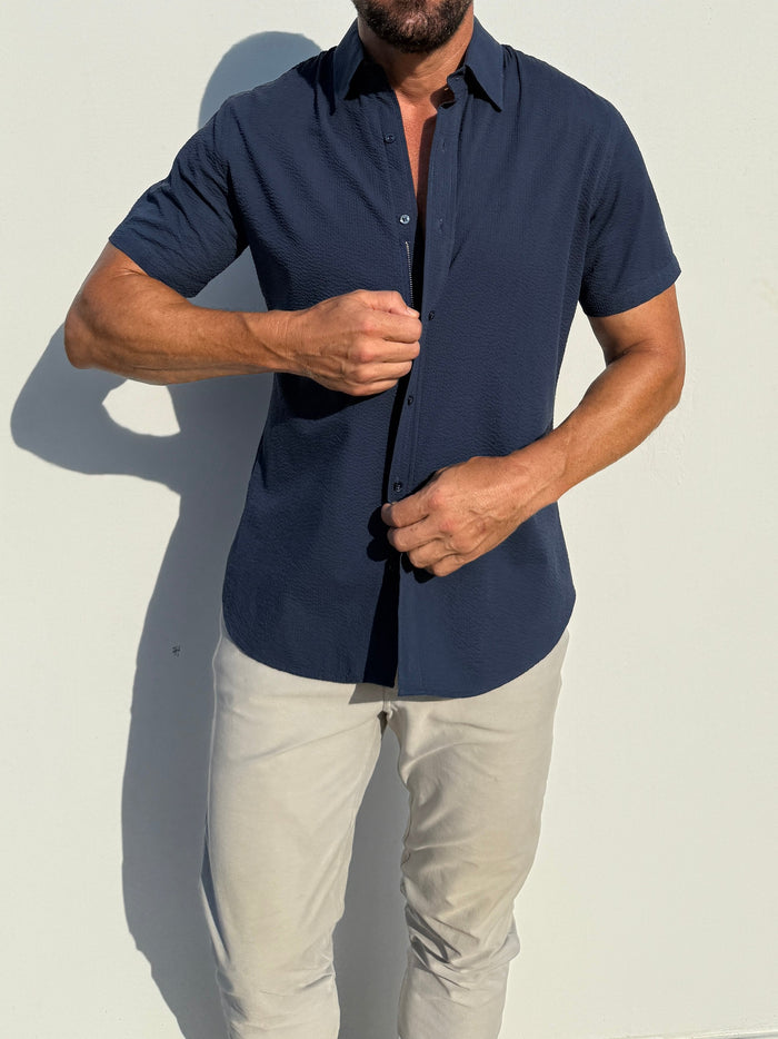 Short Sleeve Seersucker - Navy- Small Batch #703