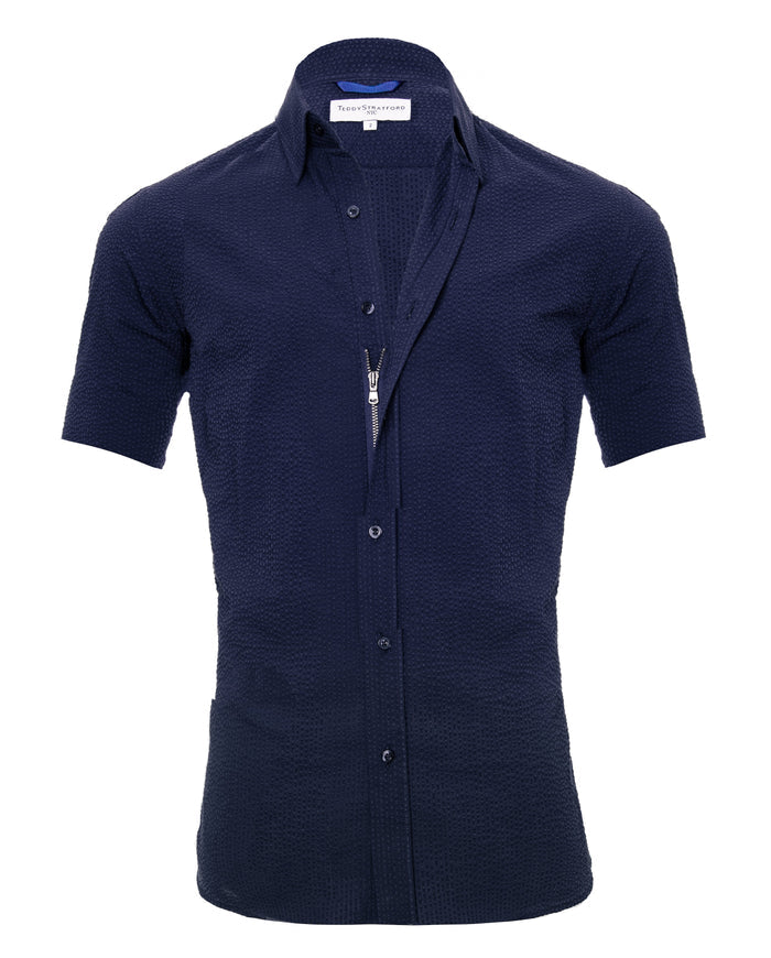 Short Sleeve Seersucker - Navy- Small Batch #703
