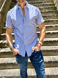 Short Sleeve Striped Oxford - Indigo White Stripe