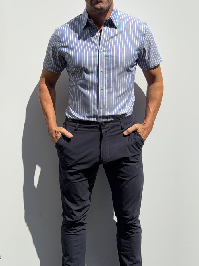 Short Sleeve Striped Oxford - Indigo White Stripe