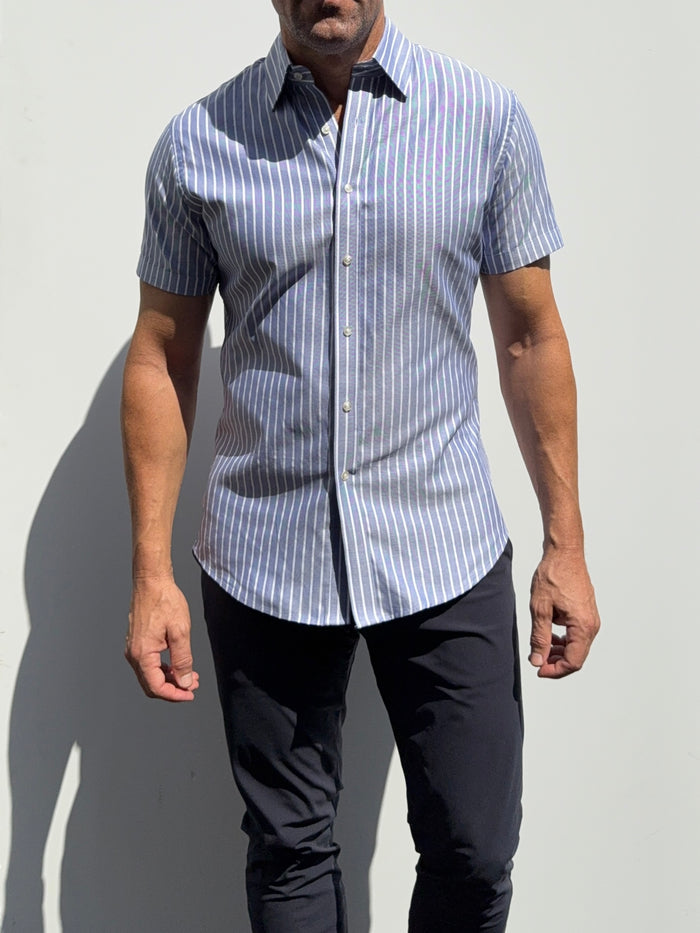 Short Sleeve Striped Oxford - Indigo White Stripe