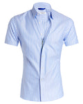 Short Sleeve Striped Oxford - Light Blue White Stripe