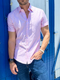 Short Sleeve Striped Oxford - Pink w/Blue Stripe