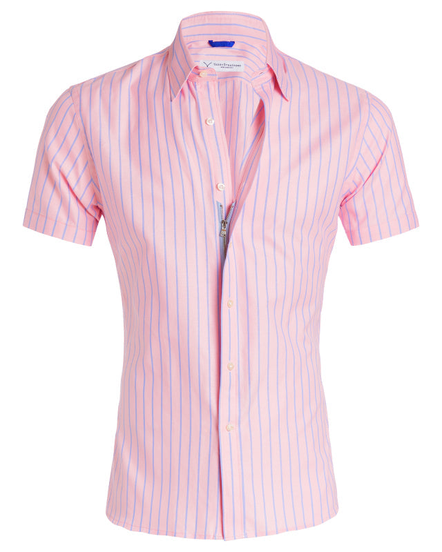 Short Sleeve Striped Oxford - Pink w/Blue Stripe
