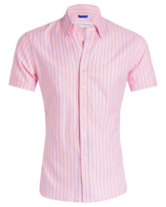 Short Sleeve Striped Oxford - Pink w/Blue Stripe