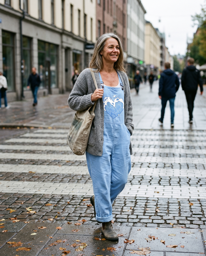 Siiri printed wide-leg jumpsuit worn on a city street