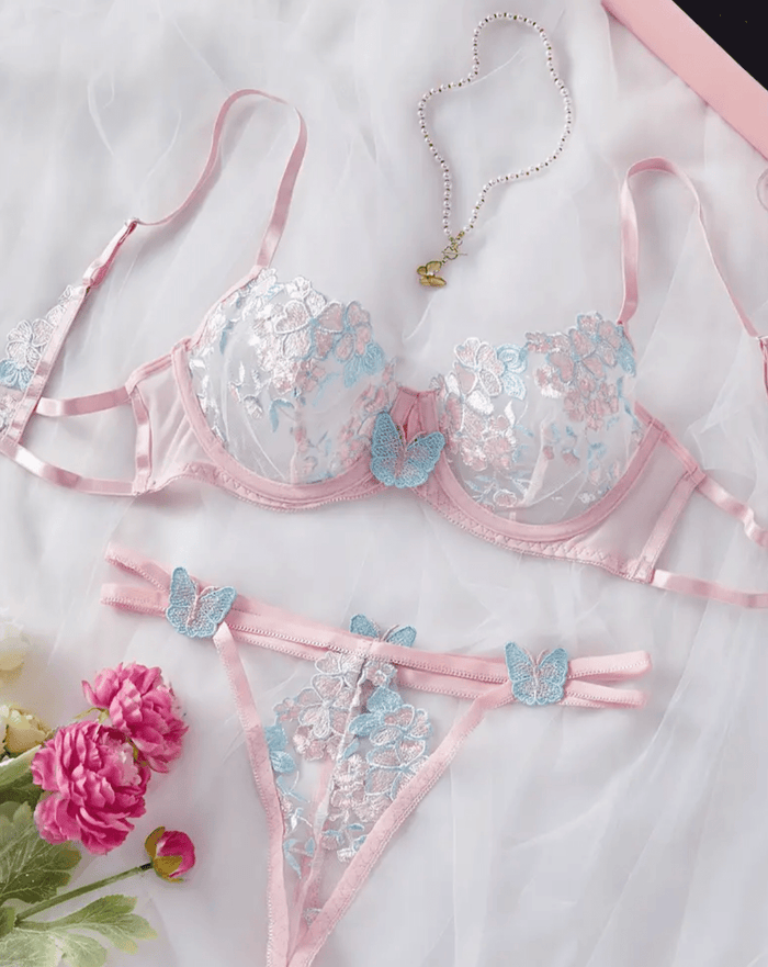 pink lingerie set see through