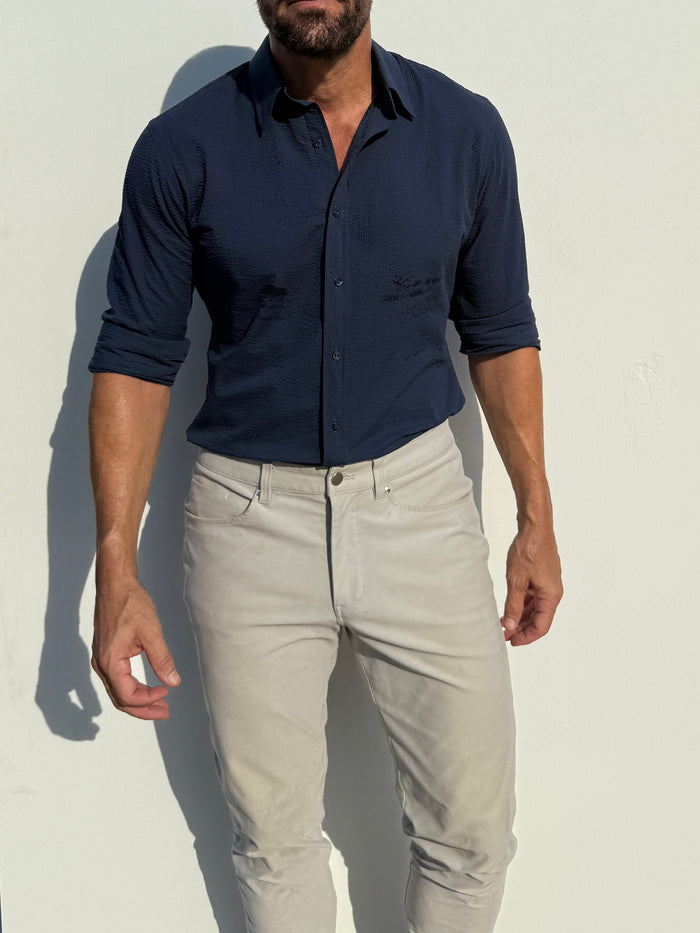Solid Seersucker Long Sleeve - Midnight Blue
