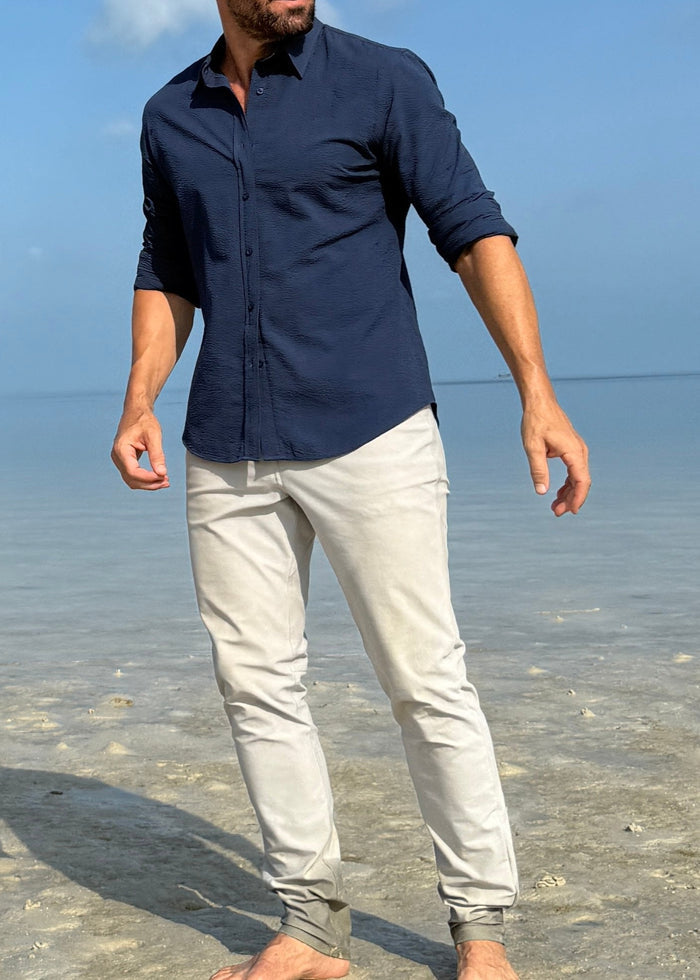Solid Seersucker Long Sleeve - Midnight Blue