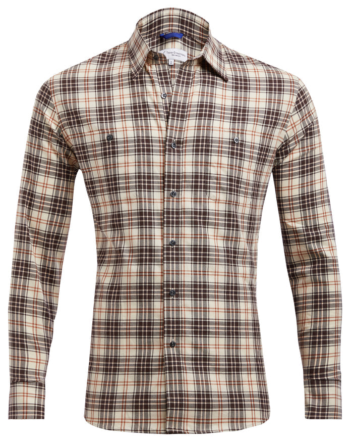 Tan & Brown Plaid Flannel - Tan & Brown