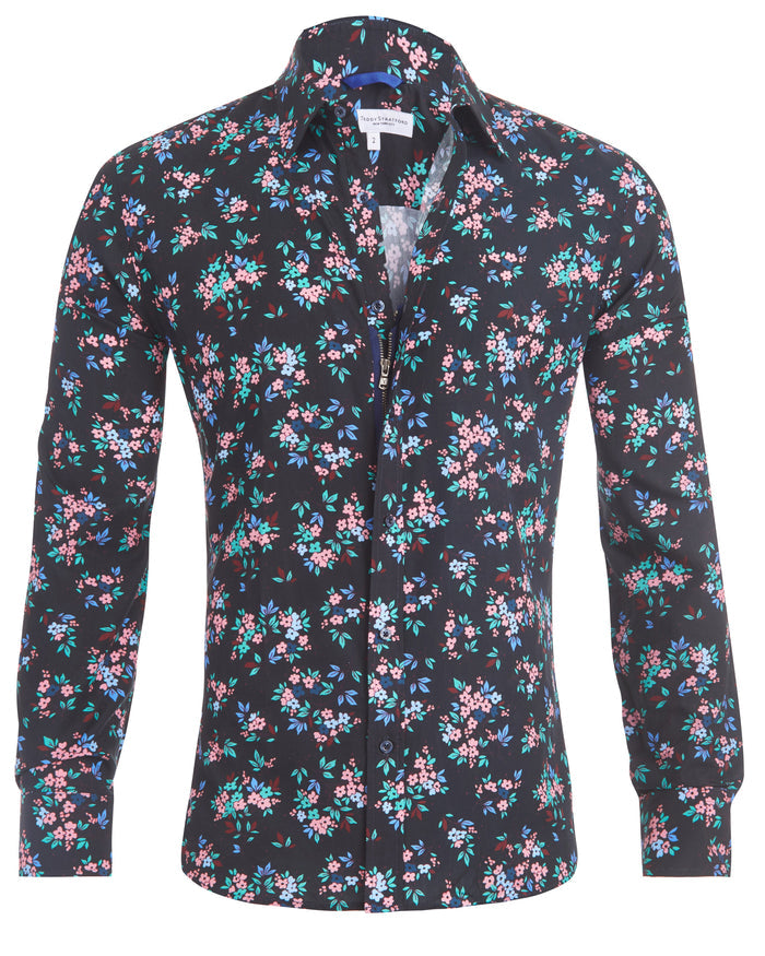 The Hanging Gardens Party Shirt - Hanging Flowers on Navy