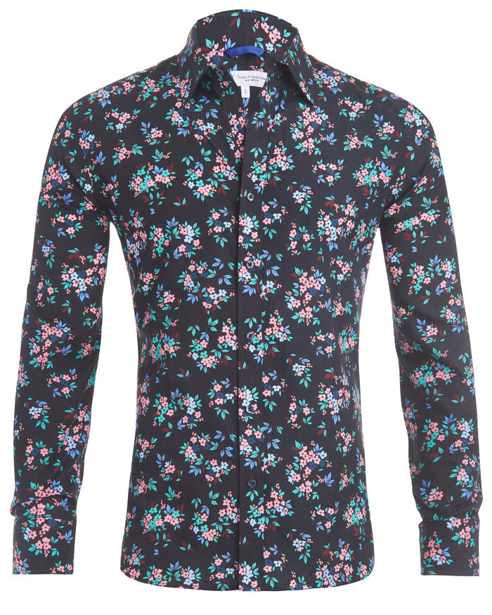 The Hanging Gardens Party Shirt - Hanging Flowers on Navy