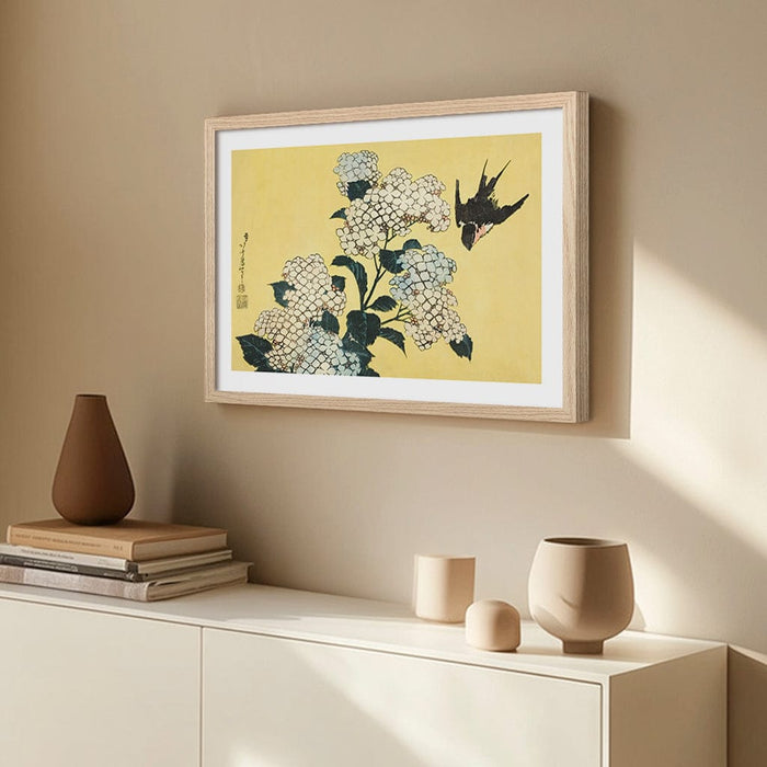 The Hydrangeas and Swallow - Hokusai Art Print from our Australian Made Wall Art collection by Profile Australia