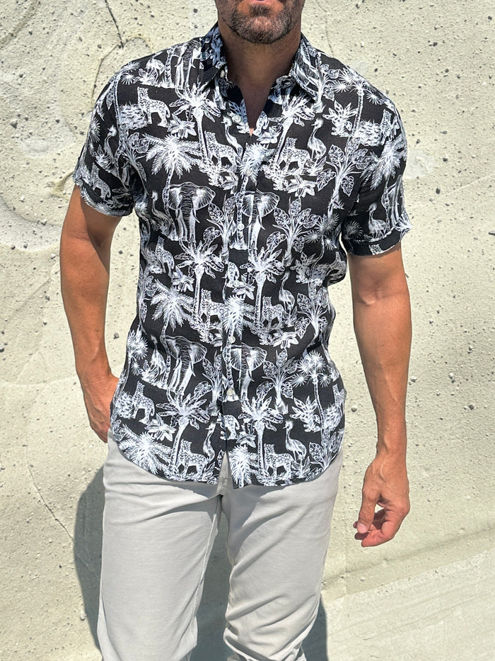 The Jungle Brothers Linen Party Shirt - White on Black