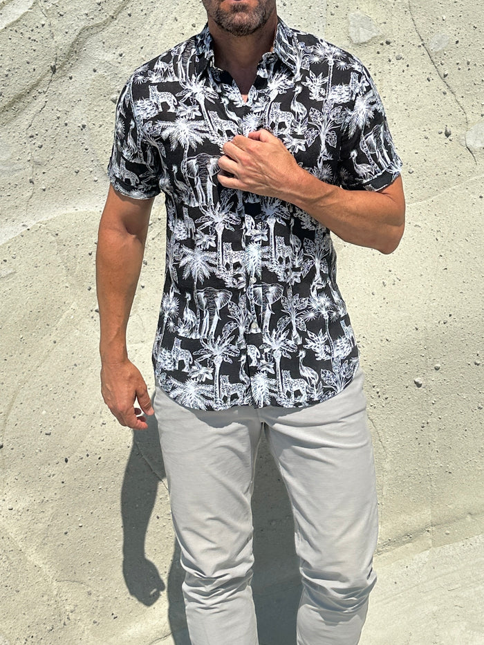 The Jungle Brothers Linen Party Shirt - White on Black