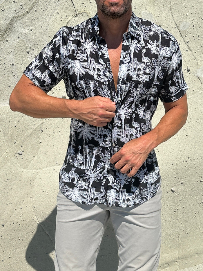 The Jungle Brothers Linen Party Shirt - White on Black