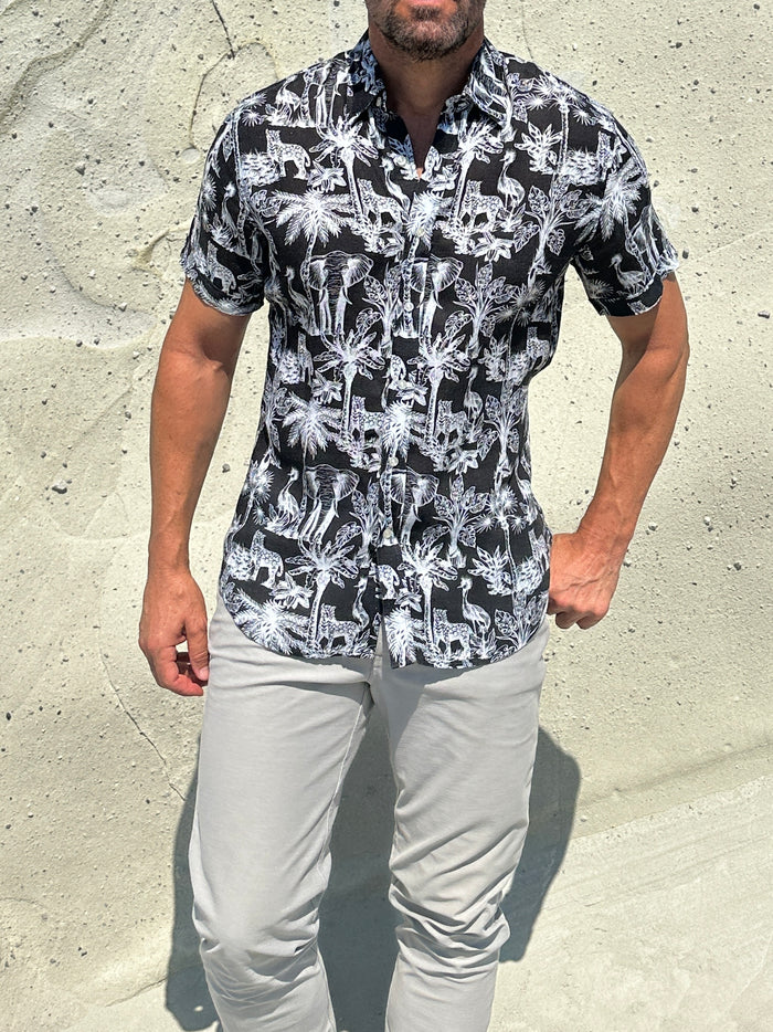 The Jungle Brothers Linen Party Shirt - White on Black