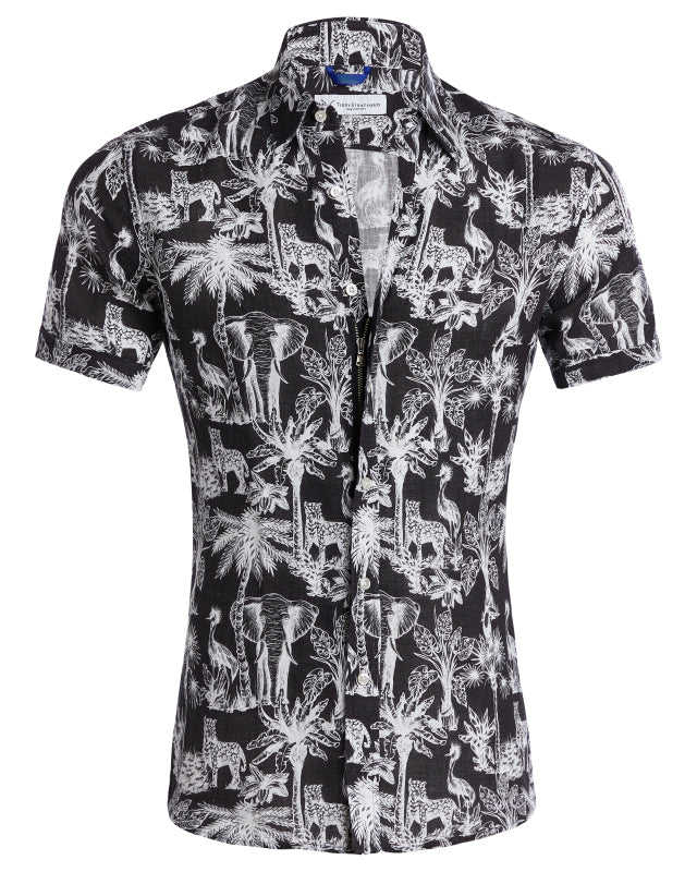 The Jungle Brothers Linen Party Shirt - White on Black