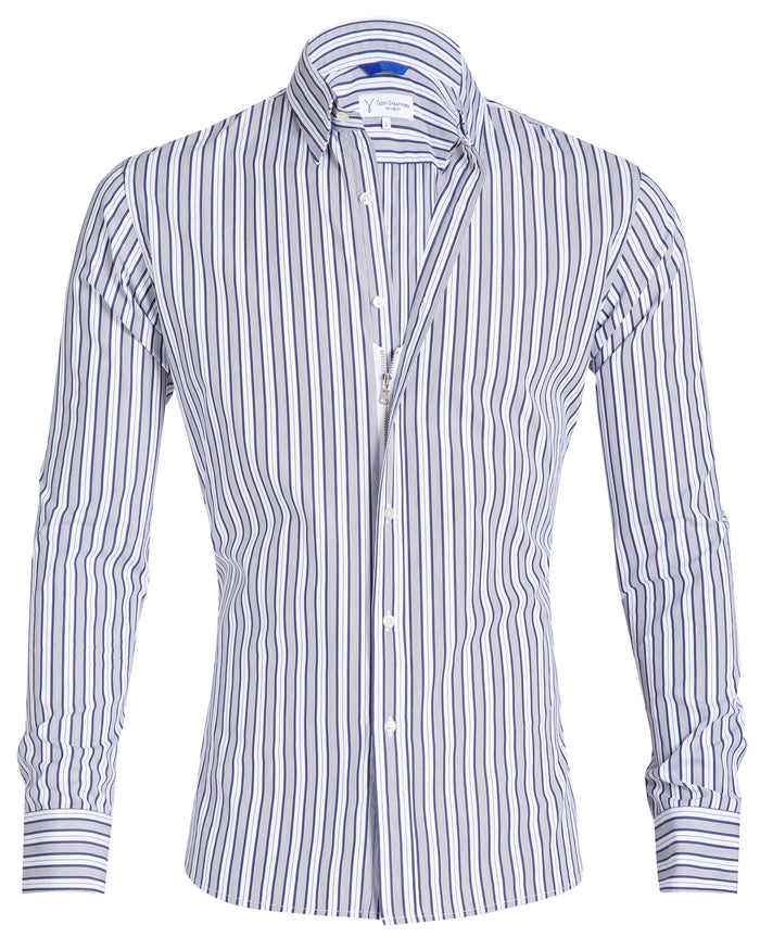 The NYC Pinstriped Poplin - Small Batch #285 White w/Navy Stripe