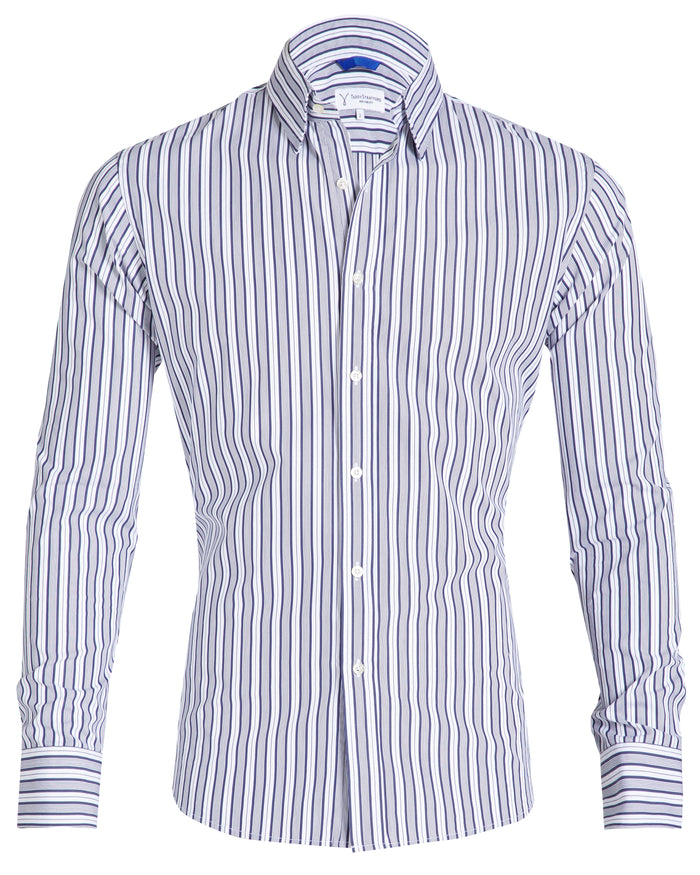 The NYC Pinstriped Poplin - Small Batch #285 White w/Navy Stripe