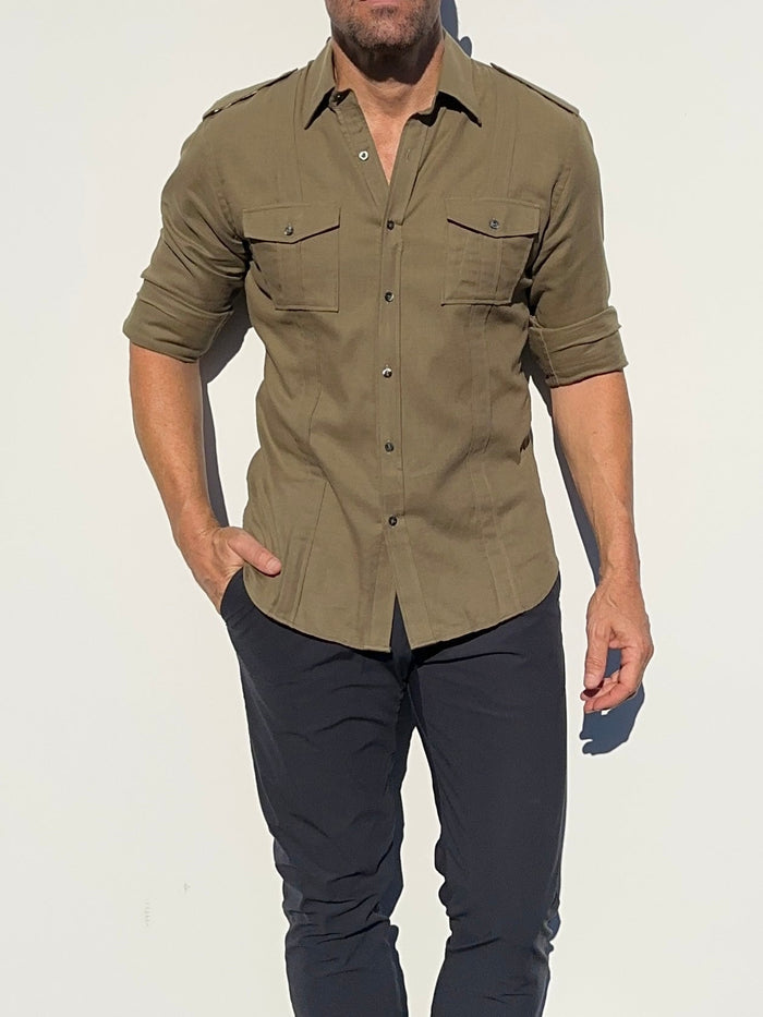 The Raider Shirt in Brushed Twill - Army Green
