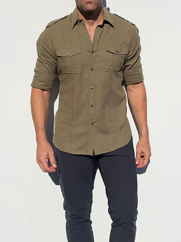 The Raider Shirt in Brushed Twill - Army Green