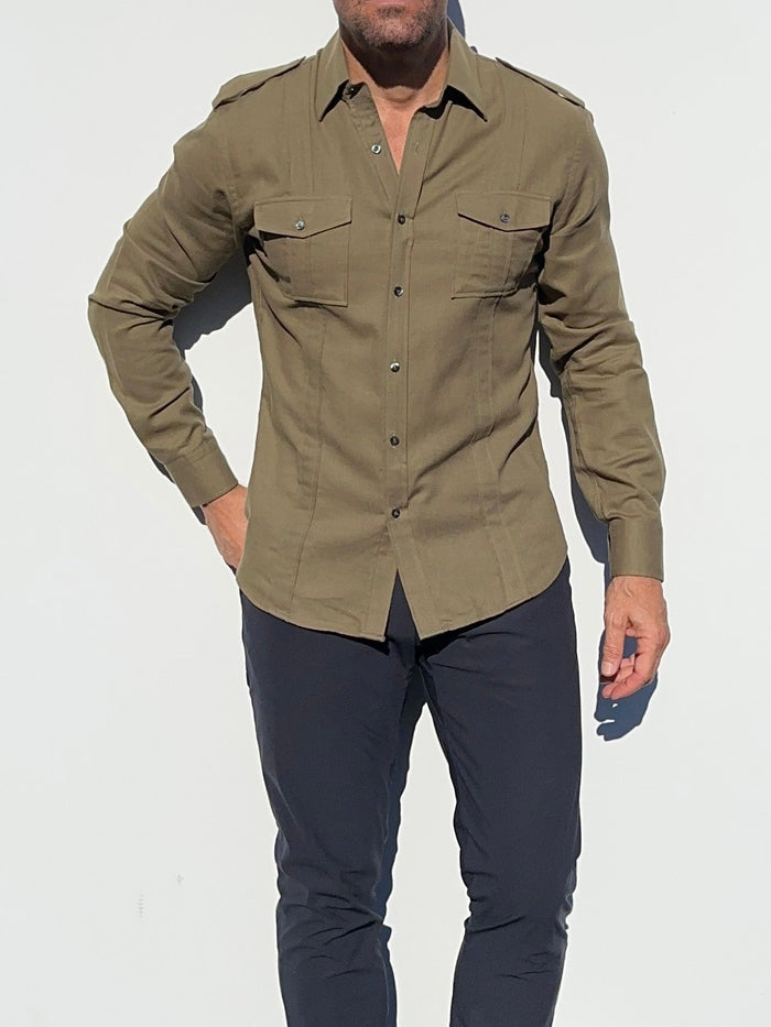 The Raider Shirt in Brushed Twill - Army Green