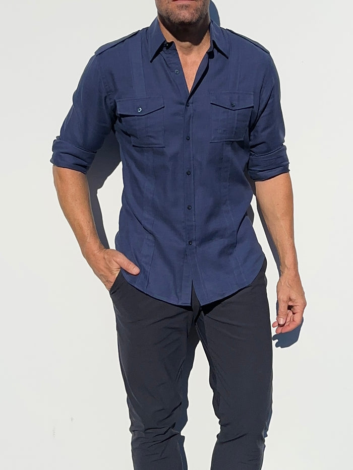 The Raider Shirt in Brushed Twill - Atlantic Blue