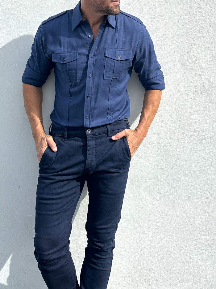 The Raider Shirt in Brushed Twill - Atlantic Blue