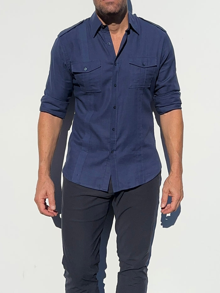 The Raider Shirt in Brushed Twill - Atlantic Blue