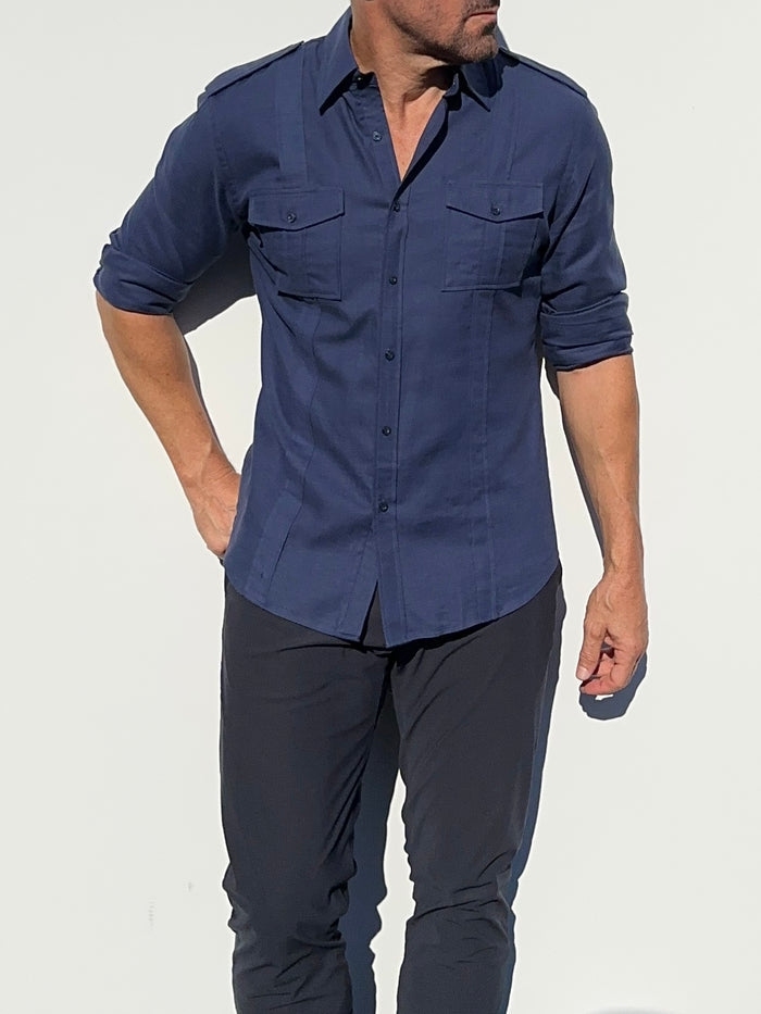 The Raider Shirt in Brushed Twill - Atlantic Blue