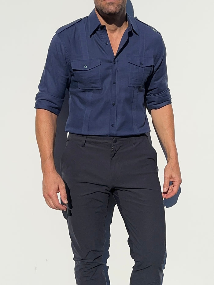 The Raider Shirt in Brushed Twill - Atlantic Blue