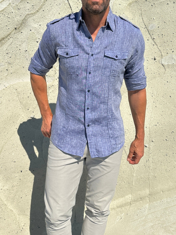 The Raider Shirt in Linen - Navy Chambray
