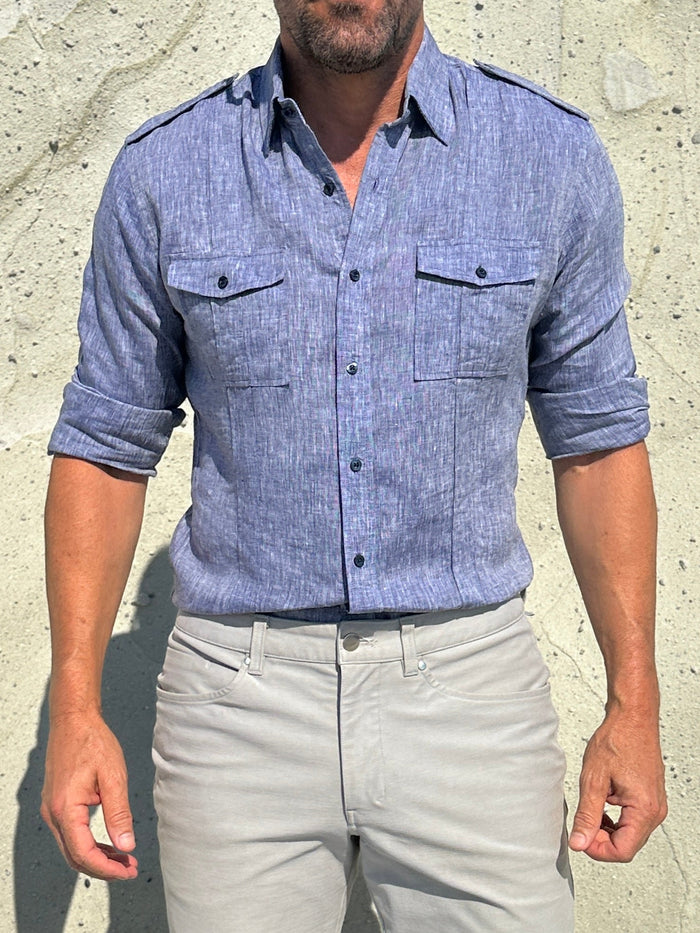 The Raider Shirt in Linen - Navy Chambray