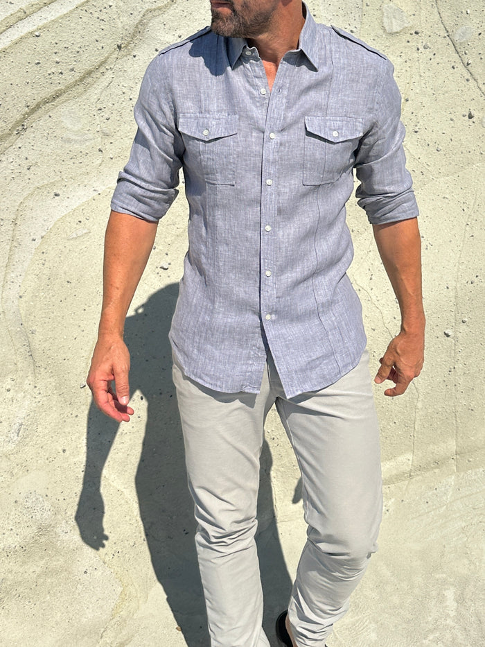 The Raider Shirt in Linen- Small Batch Series - Smoke Gray