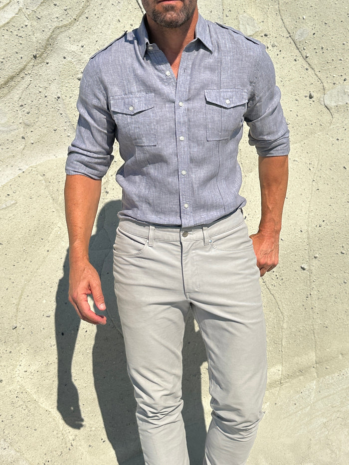 The Raider Shirt in Linen- Small Batch Series - Smoke Gray