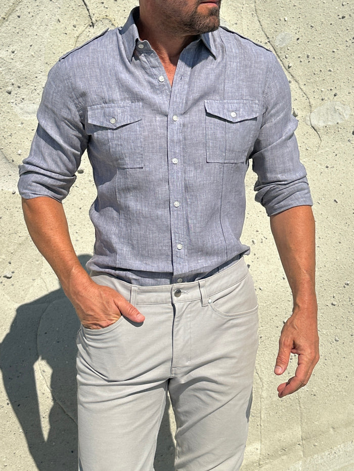 The Raider Shirt in Linen- Small Batch Series - Smoke Gray