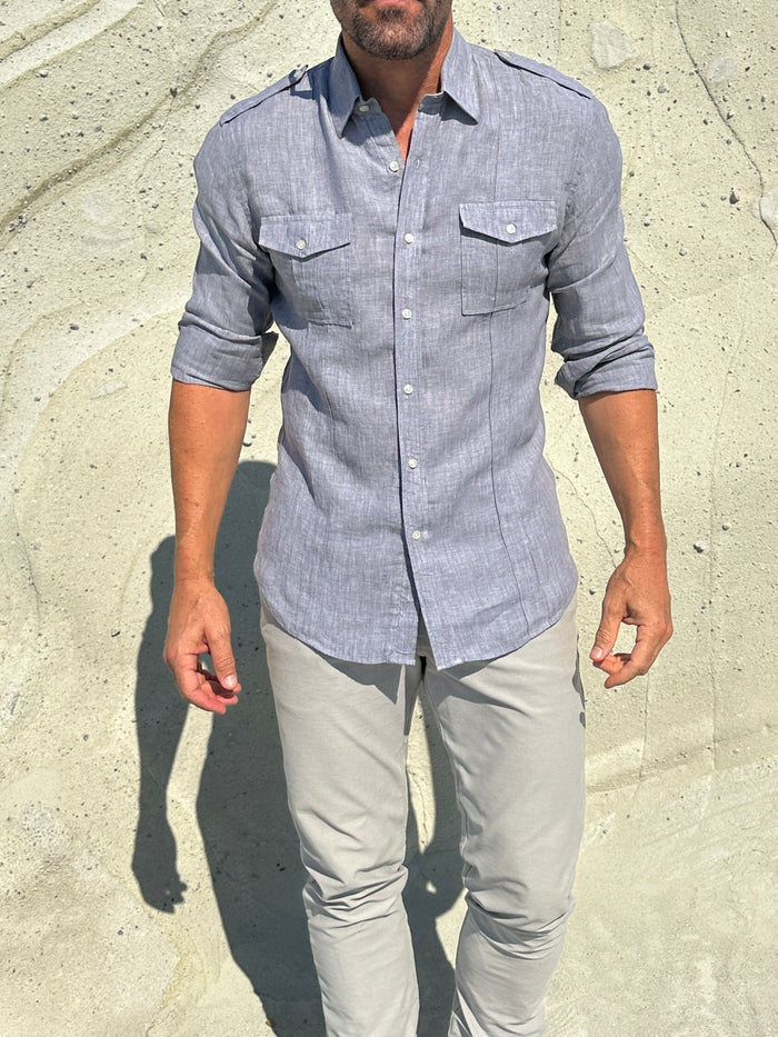The Raider Shirt in Linen- Small Batch Series - Smoke Gray
