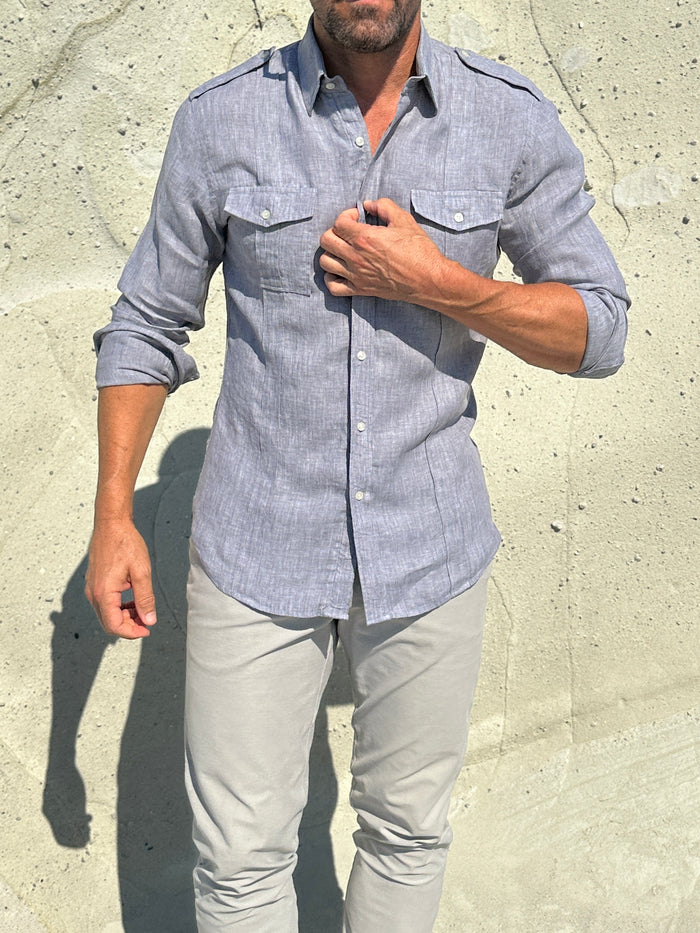The Raider Shirt in Linen- Small Batch Series - Smoke Gray