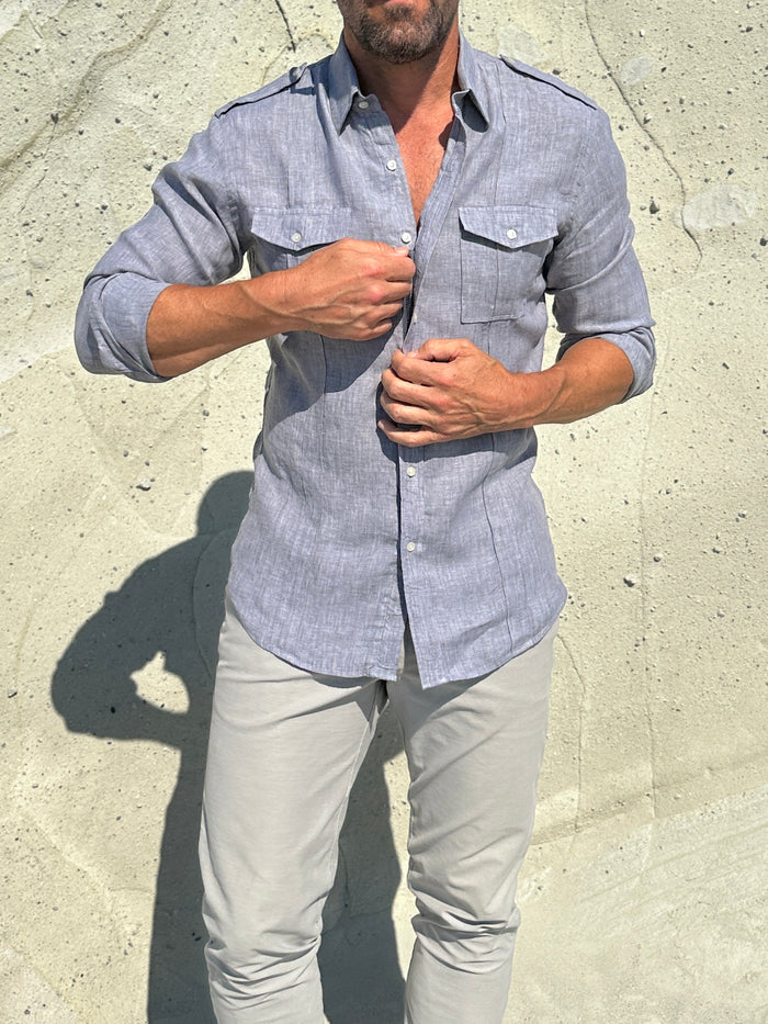 The Raider Shirt in Linen- Small Batch Series - Smoke Gray