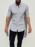 The Striped OCBD: Oxford Cloth Button Down in Charcoal - Charcoal Pinstripe