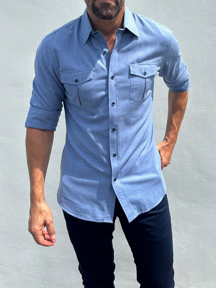 The Two-Pocket Flannel - Light Blue