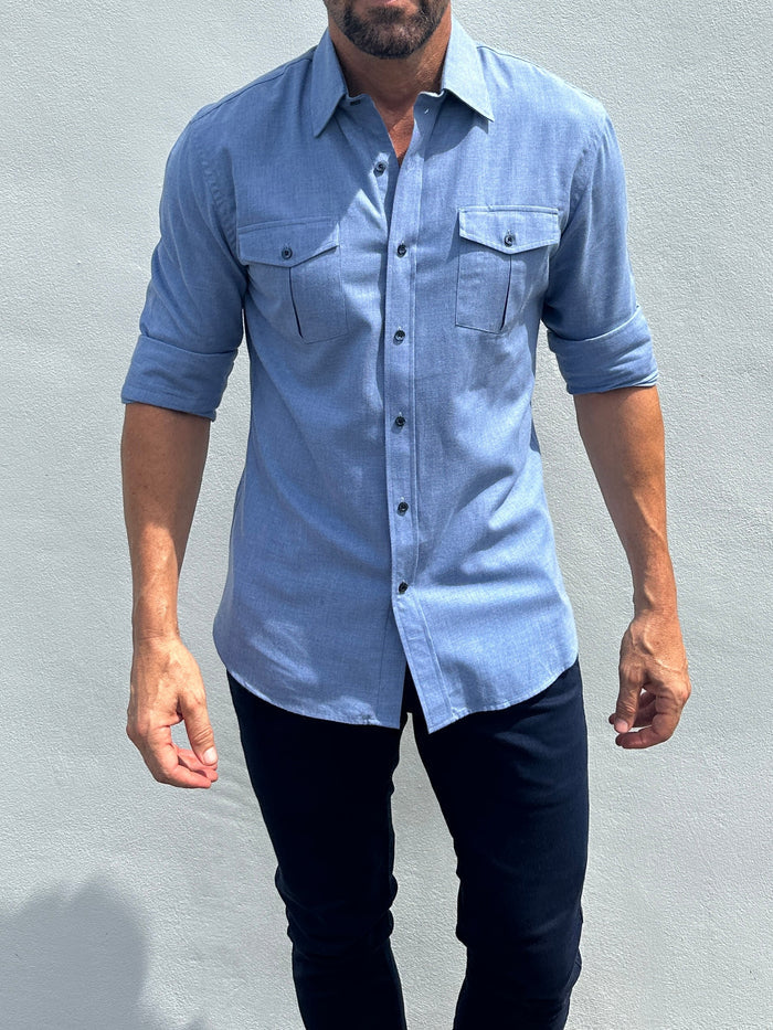 The Two-Pocket Flannel - Light Blue