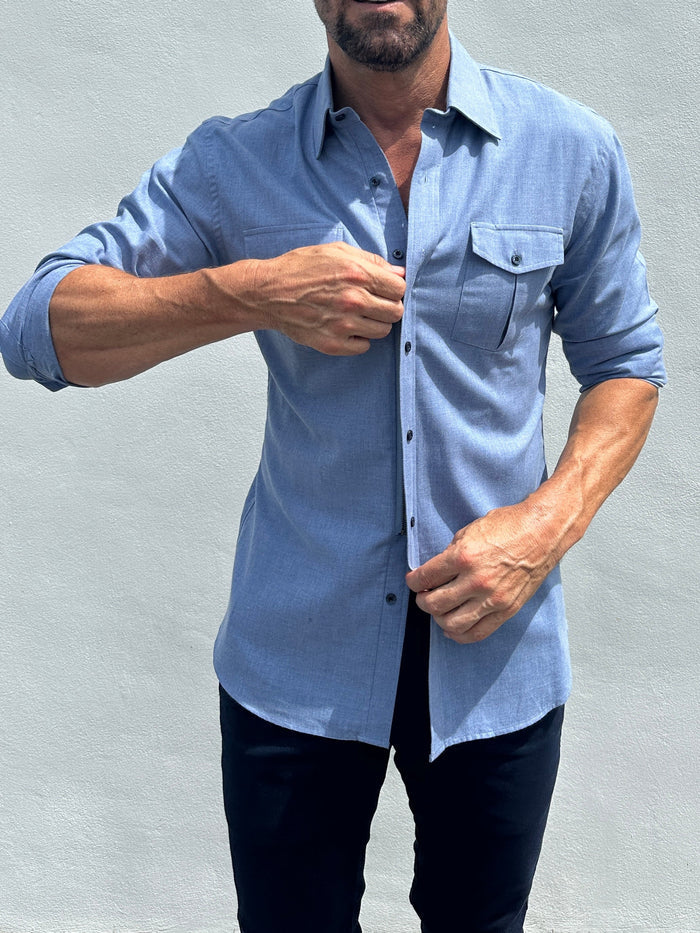 The Two-Pocket Flannel - Light Blue