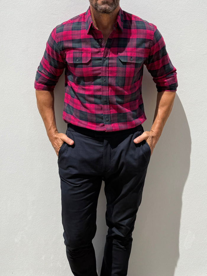 The Utility Shirt in Plaid Flannel - Magenta & Green