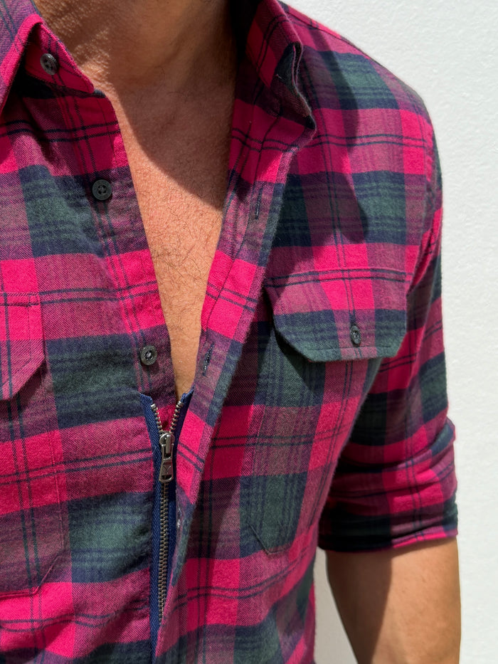 The Utility Shirt in Plaid Flannel - Magenta & Green
