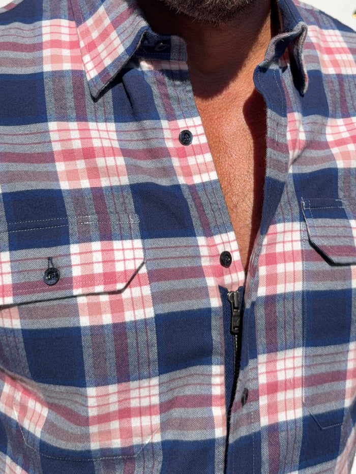 The Utility Shirt in Plaid Flannel - Navy & Pink Plaid Flannel- SB #644