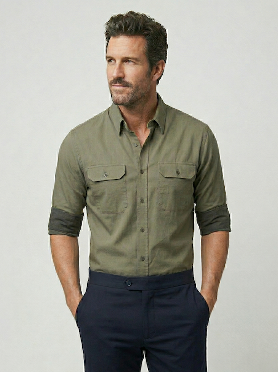 The Utility Shirt in Twill - Army Green