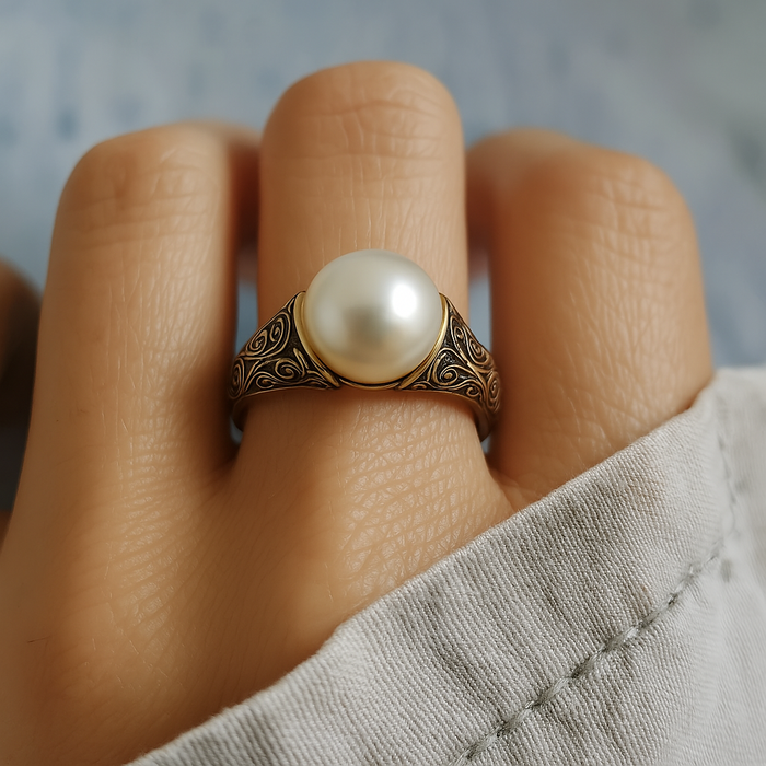Theresia | Gold-Plated Vintage Ring with Pearls
