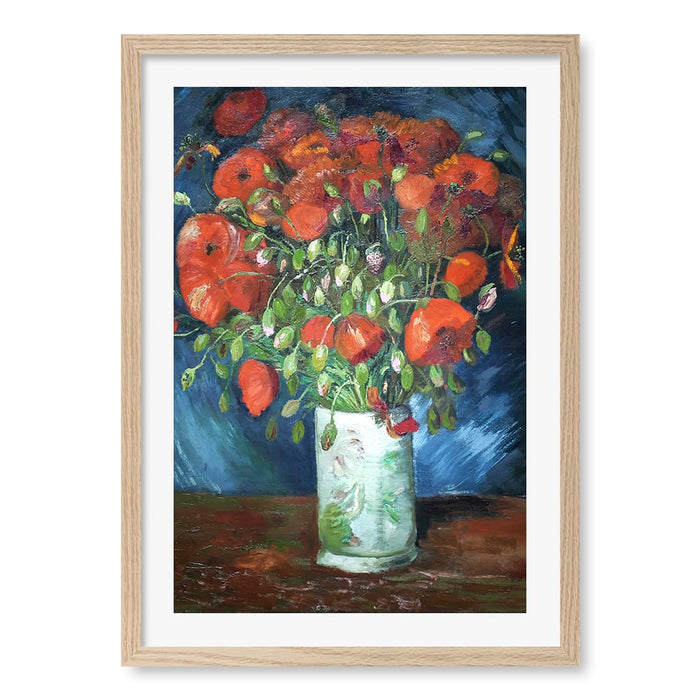 Vase with Poppies - Vincent van Gogh Art Print A4 (21 x 29.7cm) / Natural Oak Frame / White Border from our Australian Made Framed Wall Art, Prints & Posters collection by Profile Australia